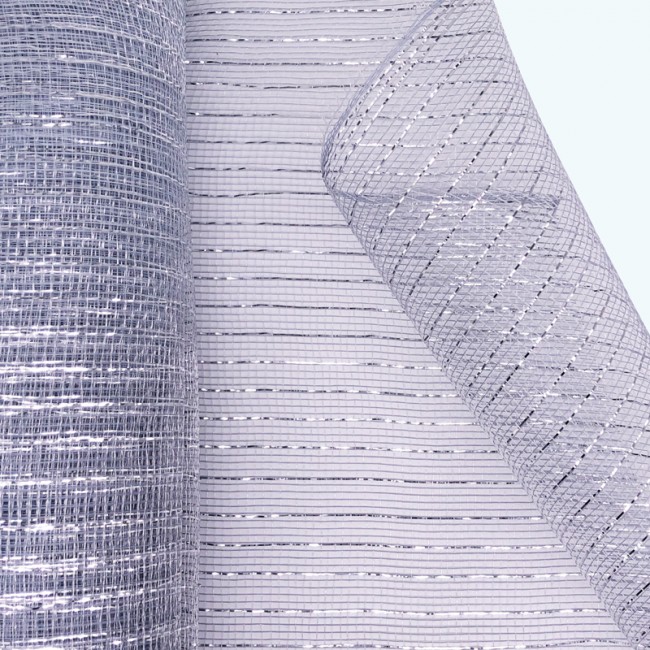 Glitter Striped Deco Mesh Roll | 21" x 10y |10" x 10y | 6" x 25y | Silver